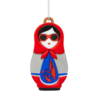 Ёлочная игрушка Матрёшка с узорами (красный с синим) (Изображение 2)