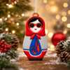 Ёлочная игрушка Матрёшка с узорами (красный с синим) (Изображение 7)