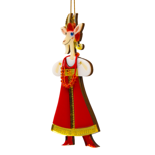 Ёлочная игрушка Коза в сарафане (красный с белым) (Изображение 3)