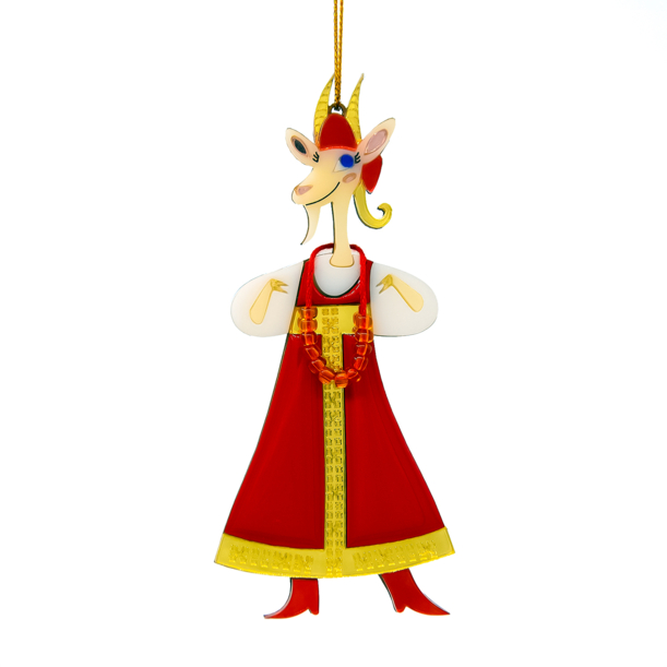 Ёлочная игрушка Коза в сарафане (красный с белым) (Изображение 5)