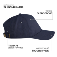 Бейсболка STAN 5 клиньев хлопок 260, 12 (Тёмно-синий)