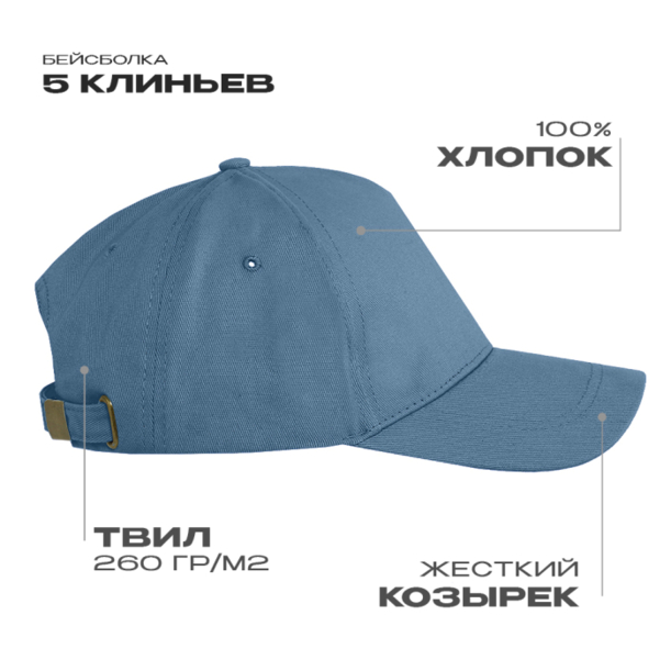 Бейсболка STAN 5 клиньев хлопок 260, 12 (Деним) (Изображение 1)