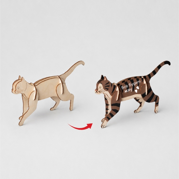 Деревянный 3d пазл Котик (Изображение 1)