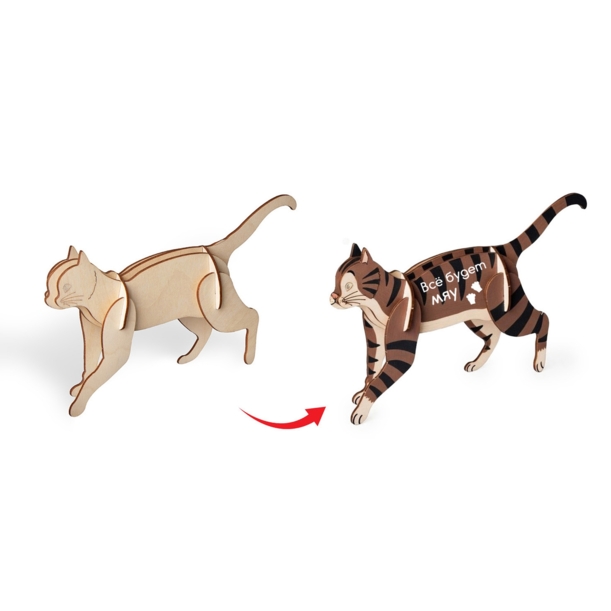 Деревянный 3d пазл Котик (Изображение 2)