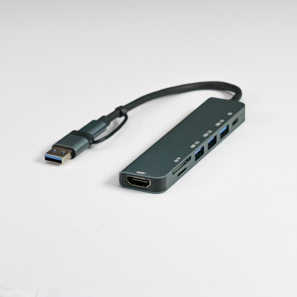 USB-хаб STEM 7 в 1, серый, алюминий (Изображение 2)
