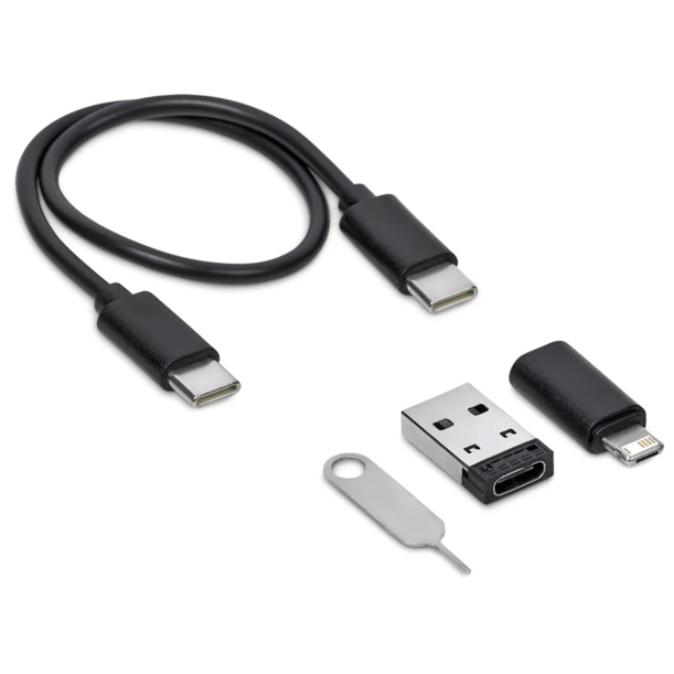 Кабель зарядный выдвижной USB Solid Line  60W 3-в-1 на Lightning, Micro-USB, Type-C «U50» 2,4 A, Quick Charge в пластиковом футляре, черный (Изображение 3)