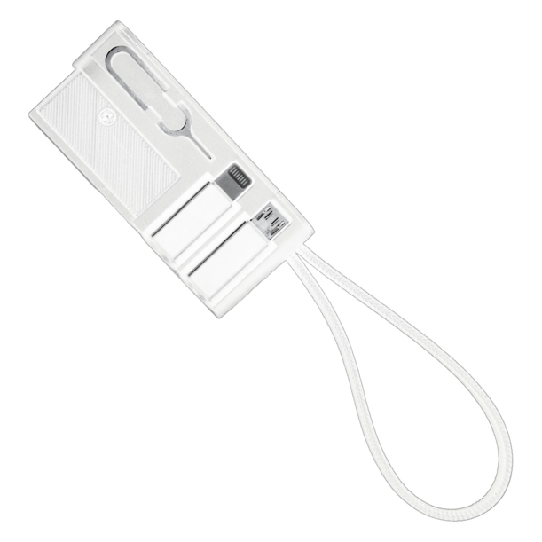 Кабель зарядный выдвижной USB Ultra Link  60W 3-в-1 на Lightning, Micro-USB, Type-C «U50» 2,4 A, Quick Charge в пластиковом футляре, белый (Изображение 4)