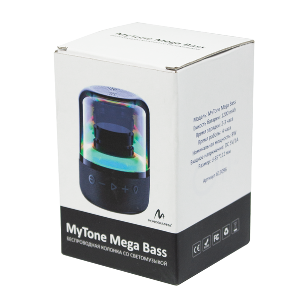 Колонка беспроводная MyTone Mega Bass со светомузыкой, черная (Изображение 4)