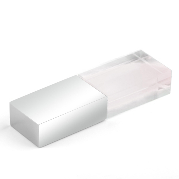 Флеш накопитель USB 2.0 Кристалл, металл/стекло, прозрачный/серебристый, подсветка белым,16 GB (Изображение 1)