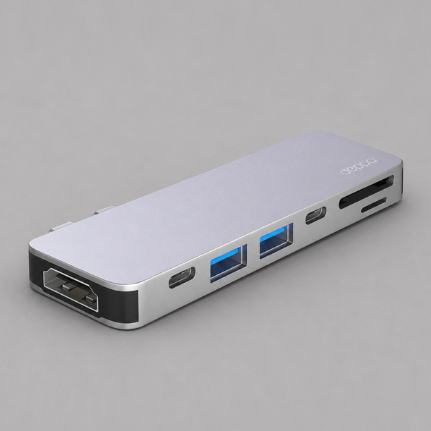 USB-C адаптер для MacBook 7-в-1, серебро, Deppa (Изображение 1)