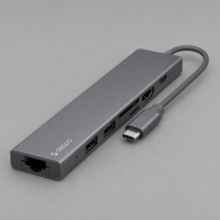 USB Type-C хаб 7-в-1, HDMI, Power Delivery, 2xUSB 3.0, RJ45, microSD/SD, графит, Deppa