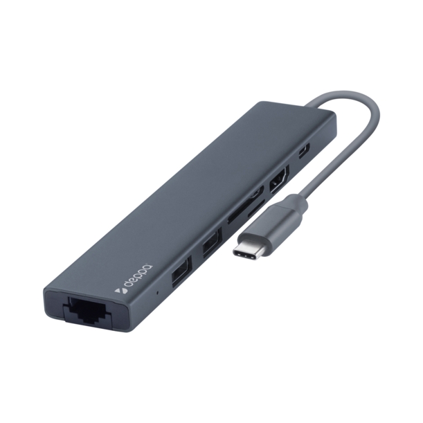 USB Type-C хаб 7-в-1, HDMI, Power Delivery, 2xUSB 3.0, RJ45, microSD/SD, графит, Deppa (Изображение 2)