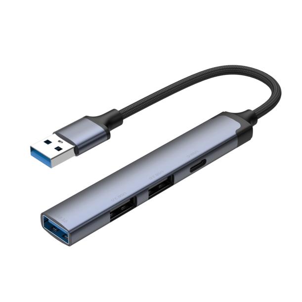 USB-хаб USB-A 3.0 + 2xUSB-A 2.0 + USB-C, серый, Deppa (Изображение 2)