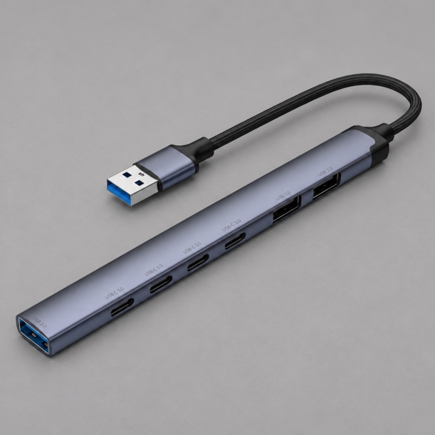 USB-хаб USB-A 3.0 + 2xUSB-A 2.0 + 4xUSB-C, серый, Deppa (Изображение 1)
