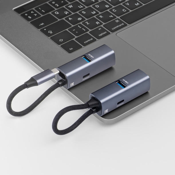 USB-хаб 3 в 1 USB-C - USB-A3.0 + USB-C PD100Вт + HDMI, серый, Deppa (Изображение 4)