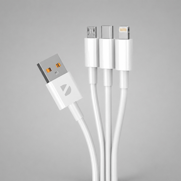 Дата-кабель 3 в 1: micro USB, USB-C, Ligthning, 1.2м, белый, Deppa (Изображение 1)