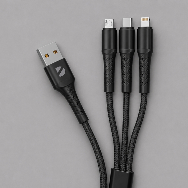 Дата-кабель Armor 3 в 1: micro USB, USB-C, Ligthning, 1.2м, черный, Deppa (Изображение 1)