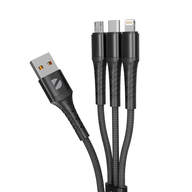 Дата-кабель Armor 3 в 1: micro USB, USB-C, Ligthning, 1.2м, черный, Deppa (Изображение 2)