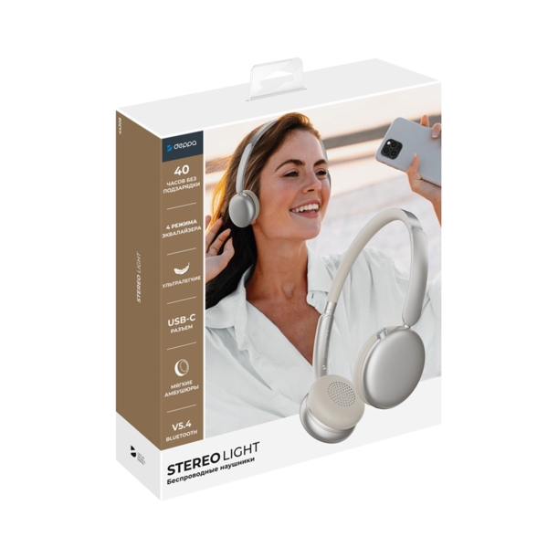 Беспроводные накладные наушники Stereo Light, BT 5.4, 300 мАч (золотистый)  (Изображение 6)