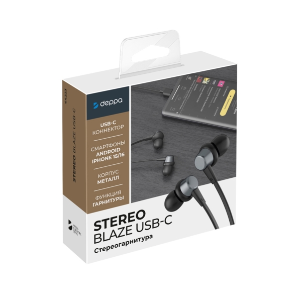 Стереогарнитура Stereo Blaze Type-C, графит, Deppa (Изображение 6)