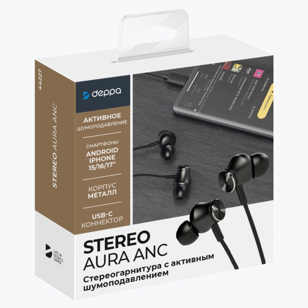 Стереогарнитура Stereo Aura ANC, USB-C, черный, Deppa (Изображение 5)