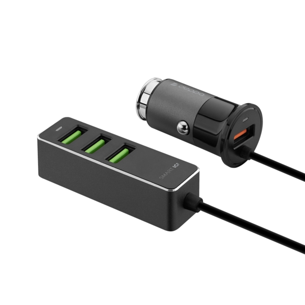 АЗУ 1 USB + 3 USB для пассажиров, QC 3.0, 7А, алюминий, графит, Deppa (Изображение 2)