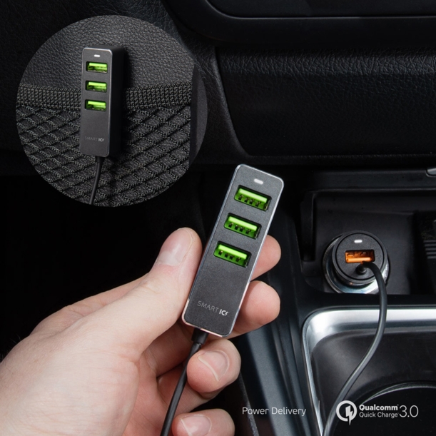 АЗУ 1 USB + 3 USB для пассажиров, QC 3.0, 7А, алюминий, графит, Deppa (Изображение 4)