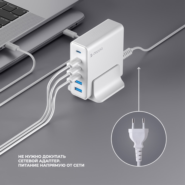 Зарядная станция 4xUSB Type-C, 2xUSB, PD, QC, 160Вт, белый, Deppa (Изображение 5)