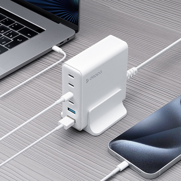 Зарядная станция 4xUSB Type-C, 2xUSB, PD, QC, 160Вт, белый, Deppa (Изображение 6)