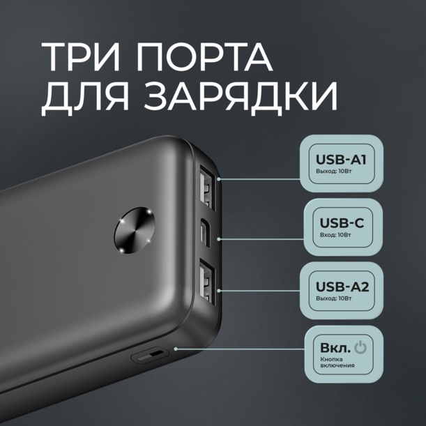 Внешний АКБ NRG Power V2 10000 мА-ч, 2A, 2xUSB (черный) 10000 mAh (Изображение 4)