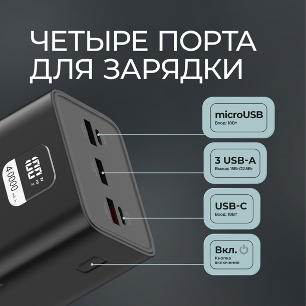 Внешний АКБ NRG Turbo V4 40000 мА-ч, дисплей (черный) 40000 mAh (Изображение 4)