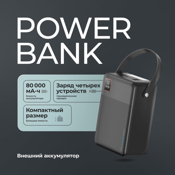 Внешний АКБ NRG Turbo V4 80000 мА-ч, дисплей (черный) 80000 mAh (Изображение 3)
