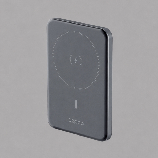 Внешний АКБ NRG MageSafe Alum 5000 мА-ч, 15Вт QI, серый, Deppa (Изображение 1)