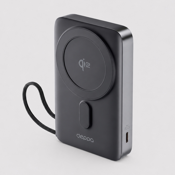 Внешний АКБ NRG MageSafe QI2 10000 мА-ч, 15Вт QI, серый, Deppa (Изображение 1)