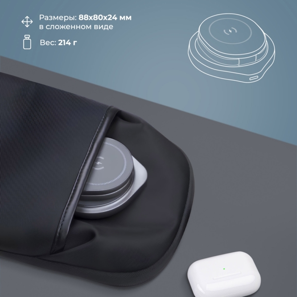 Беспроводная зарядная станция 3 в 1 MagSafe Rotation QI складная, графит, Deppa (Изображение 6)