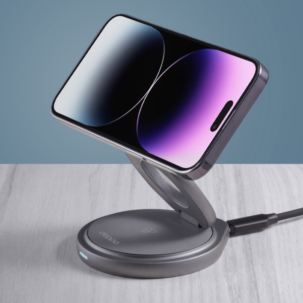 Беспроводная зарядная станция 3 в 1 MagSafe Rotation QI складная, графит, Deppa (Изображение 8)