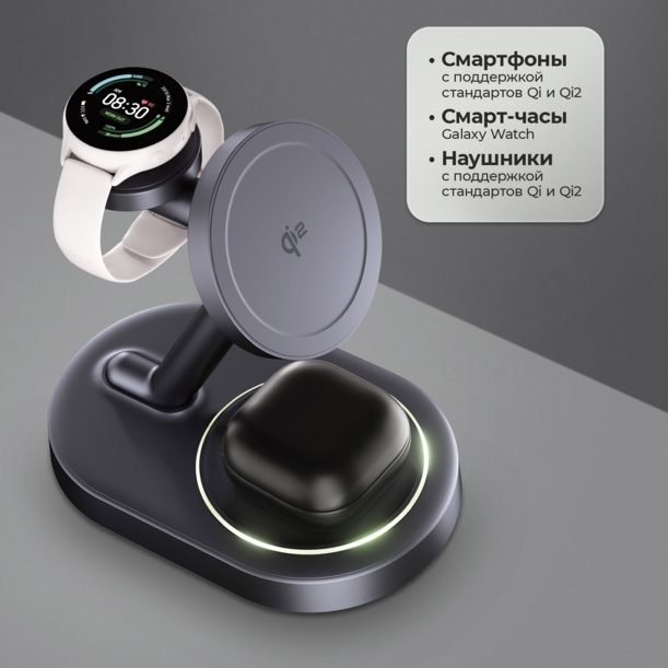 Беспроводная зарядная станция 3 в 1 MagSafe QI2 NEO Galaxy, черная, Deppa (Изображение 4)