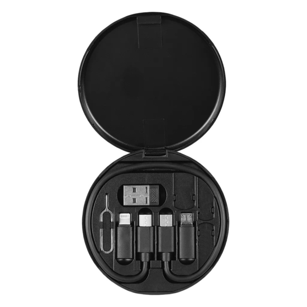 Кабель зарядный выдвижной USB Light Sound  60W 3-в-1 на Lightning, Micro-USB, Type-C «U50» 2,4 A, Quick Charge в пластиковом футляре, черный (Изображение 3)