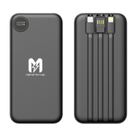 Зарядное устройство "Форт" 10000 mAh с подсветкой логотипа, встроенными кабелями и цифровым индикатором заряда (черный)