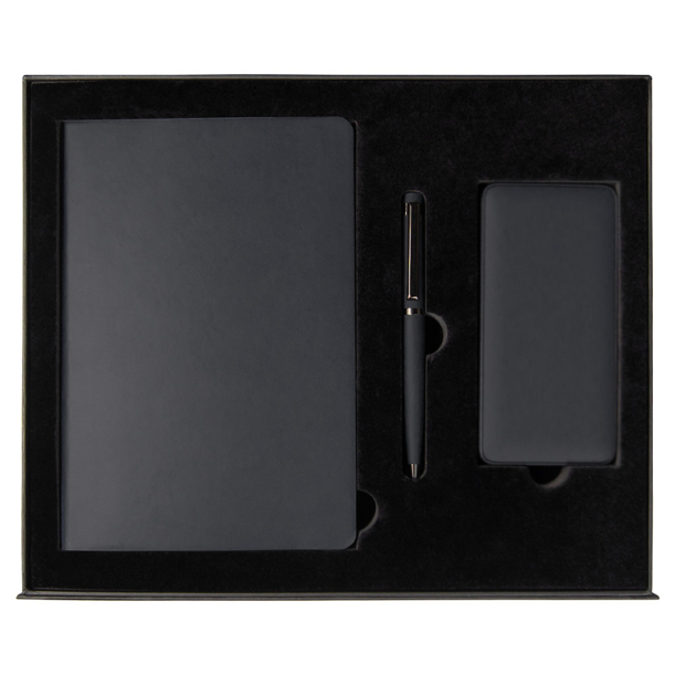 Набор подарочный Solution Prestige Yota Trio (Ежедневник Flexy Latte Soft Touch Black Edition Color А5, Внешний аккумулятор (powerbank) «WeCharge Soft Touch», Ручка Grand Attashe металлическая,) в подарочный коробке, черный (Изображение 1)
