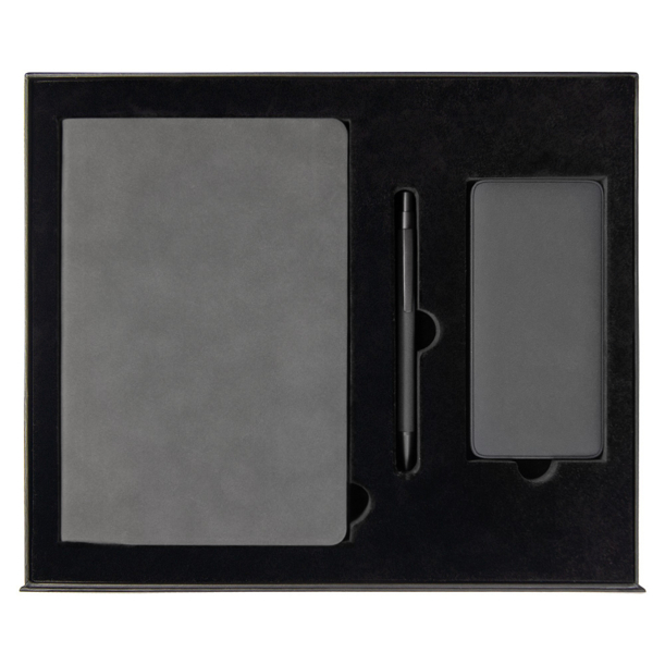 Набор подарочный Solution Prestige Yota Trio (Ежедневник Flexy Nuba А5, Внешний аккумулятор (powerbank) «WeCharge Velvet», Ручка Gray stone Requis металлическая,) в подарочный коробке, серый (Изображение 1)