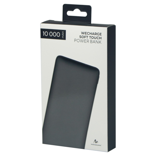 Внешний аккумулятор (powerbank)  «WeCharge Soft Touch»,  10 000 mAH, Power Delivery (PD) 25.5W, со светящимся логотипом после гравировки, c цифровым дисплеем для контроля заряда, черный (Изображение 5)