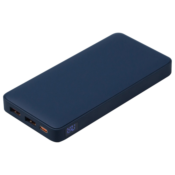 Внешний аккумулятор (powerbank)  «WeCharge Soft Touch»,  10 000 mAH, Power Delivery (PD) 25.5W, со светящимся логотипом после гравировки, c цифровым дисплеем для контроля заряда, темно-синий (Изображение 1)
