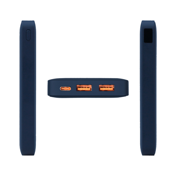 Внешний аккумулятор (powerbank)  «WeCharge Soft Touch»,  10 000 mAH, Power Delivery (PD) 25.5W, со светящимся логотипом после гравировки, c цифровым дисплеем для контроля заряда, темно-синий (Изображение 4)