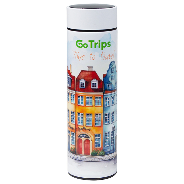 Термос Traveler Print Sample "Go Trip" вакуумный, стальной, 500 мл, матовый, белый (Изображение 1)