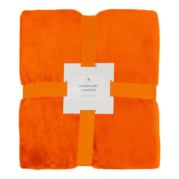 Плед мягкий флисовый Super Soft  Comfort, 125*150 см, оранжевый, в подарочной белой крафтовой коробке с окошком (Изображение 3)
