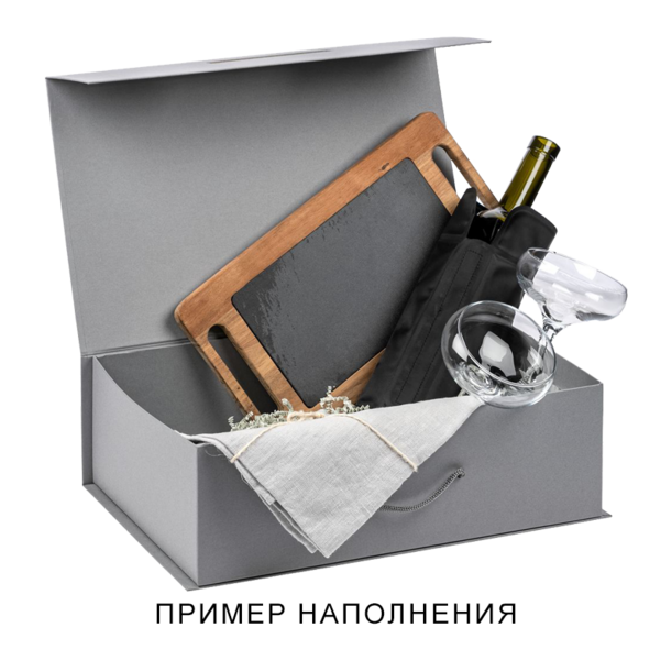 Подарочная коробка, размер 39*26,3*11 см, Solution Prestige Big Case Linen с магнитным клапаном и ручкой , серебристая (Изображение 2)