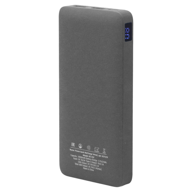 Внешний аккумулятор (powerbank) «WeCharge Velvet», 10 000 mAH, 5V -2A , c цифровым дисплеем для контроля заряда, серый (Изображение 2)