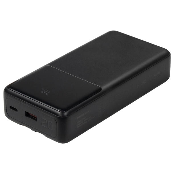 Внешний аккумулятор (powerbank) «Stream 20», 20 000 mAH, с двумя зарядными шнурами,  22,5W (Ватт)  super fast charge, Power Delivery (PD) 25.5W (dfnn), c цифровым дисплеем для контроля заряда, черный (Изображение 5)
