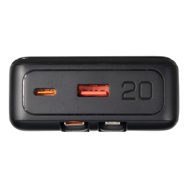 Внешний аккумулятор (powerbank) «Stream 20», 20 000 mAH, с двумя зарядными шнурами,  22,5W (Ватт)  super fast charge, Power Delivery (PD) 25.5W (dfnn), c цифровым дисплеем для контроля заряда, черный (Изображение 6)